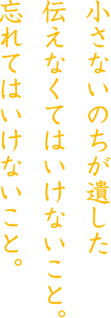 小さないのちが遺した伝えなくてはいけないこと。忘れてはいけないこと。